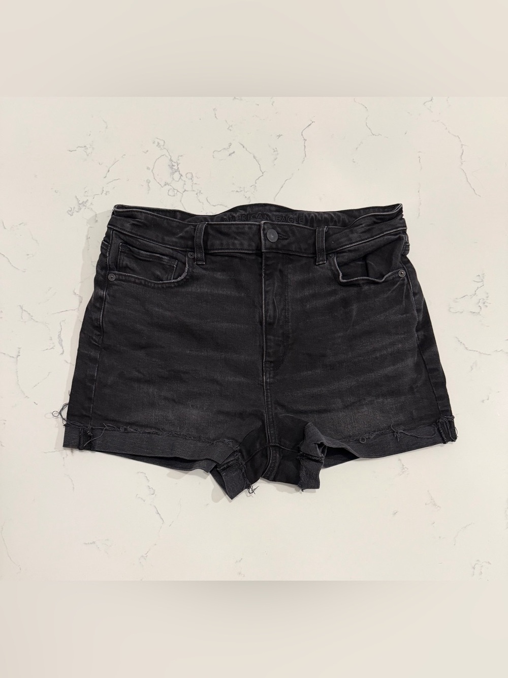 American Eagle Black Mom Shorts Women’s Size 10 Distressed Raw Hem High Rise